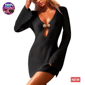 Polyester Crochet Knit Beach Cover Up Hollow Out Dress Swimsuit
